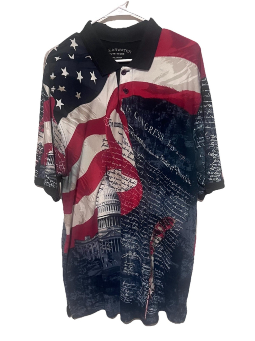 Vintage 90’s American Flag Polo Shirt Men’s Large USA Declaration Independence